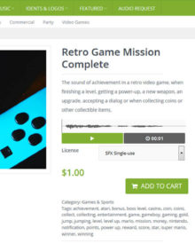 Ein Beispiel eines lizenzfreien Gaming-Soundeffekts auf Stockmusic.media