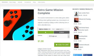 Ein Beispiel eines lizenzfreien Gaming-Soundeffekts auf Stockmusic.media